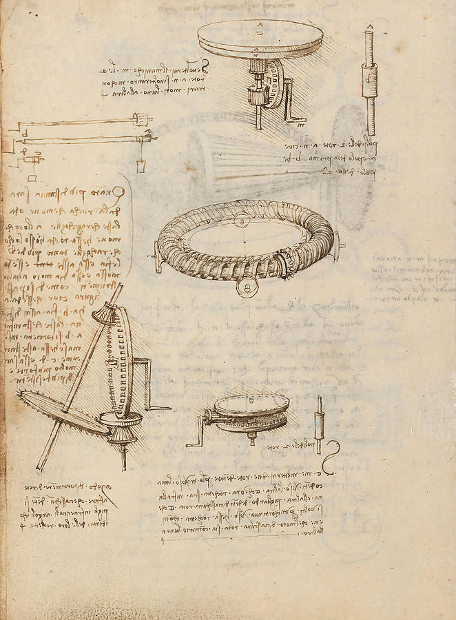 Folio f 16v. Codex Madrid I -Ms. 8937- Treaty of statics and mechanics, 192 folios with 384 pag... #1 Drawing by Album