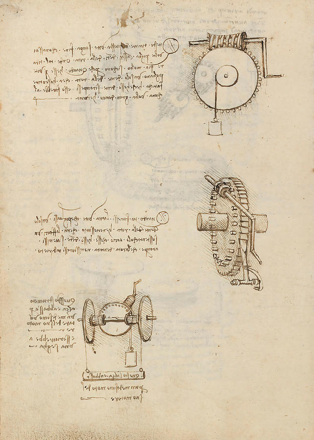 Folio f 17v. Codex Madrid I -Ms. 8937- Treaty of statics and mechanics, 192 folios with 384 pag... #1 Drawing by Album