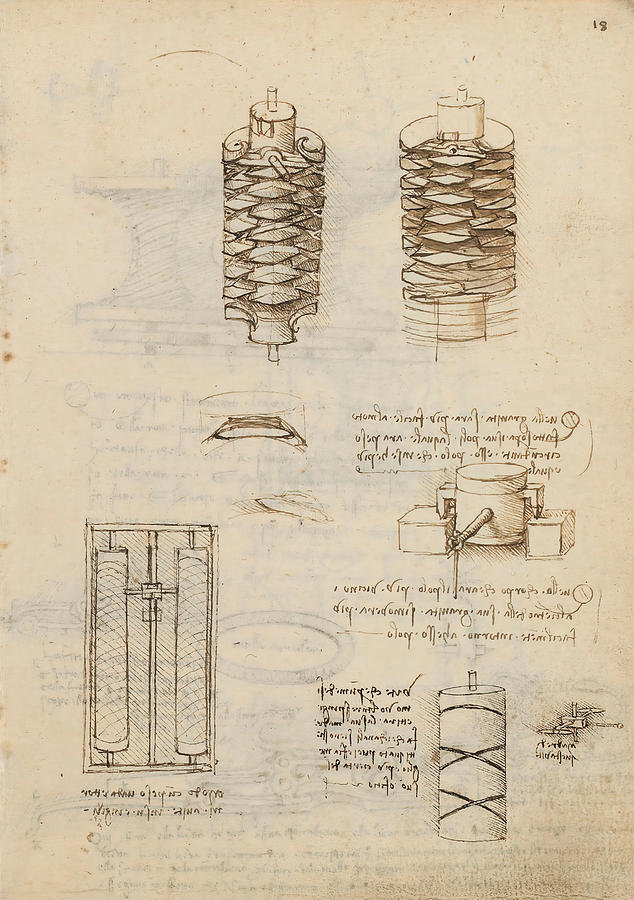 Folio f 18r. Codex Madrid I -Ms. 8937- Treaty of statics and mechanics, 192 folios with 384 pag... #1 Drawing by Album