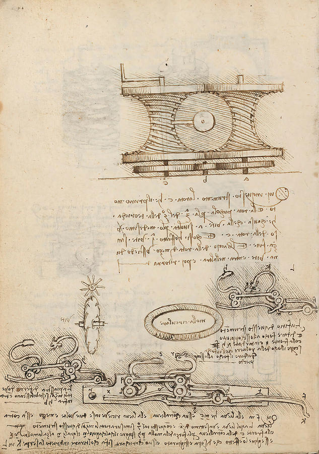 Folio f 18v. Codex Madrid I -Ms. 8937- Treaty of statics and mechanics, 192 folios with 384 pag... #1 Drawing by Album