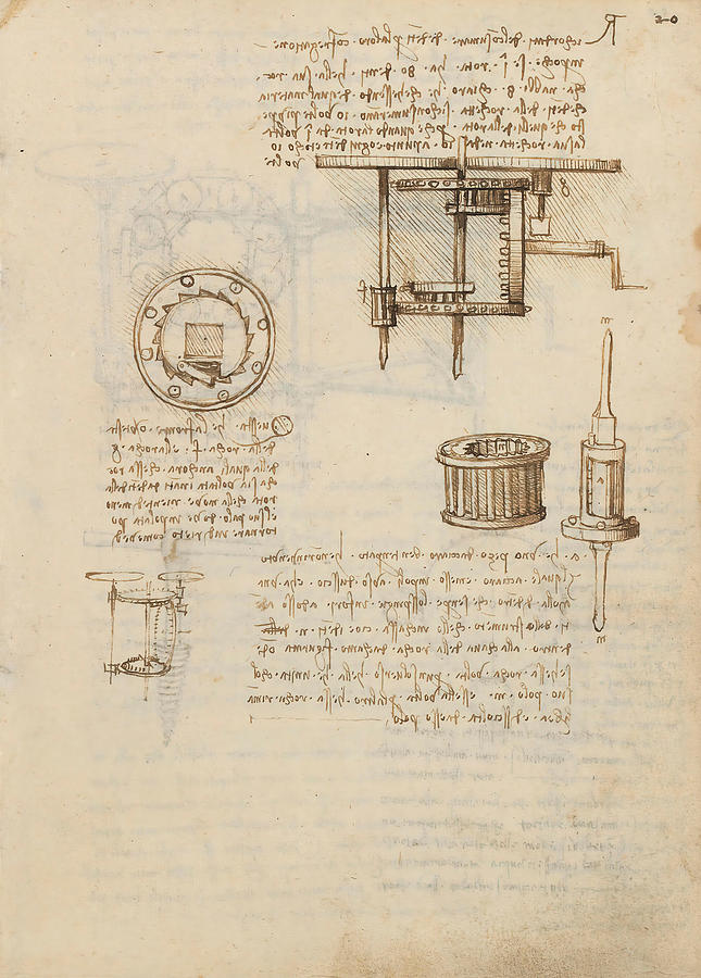 Folio f 20r. Codex Madrid I -Ms. 8937- Treaty of statics and mechanics, 192 folios with 384 pag... #1 Drawing by Album