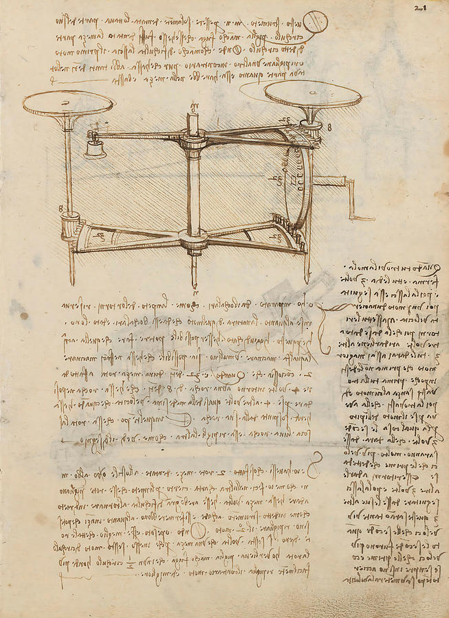 Folio f 21r. Codex Madrid I -Ms. 8937- Treaty of statics and mechanics, 192 folios with 384 pag... #1 Drawing by Album
