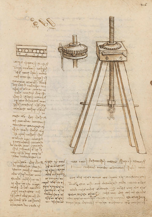 Folio f 26r. Codex Madrid I -Ms. 8937- Treaty of statics and mechanics, 192 folios with 384 pag... #1 Drawing by Album