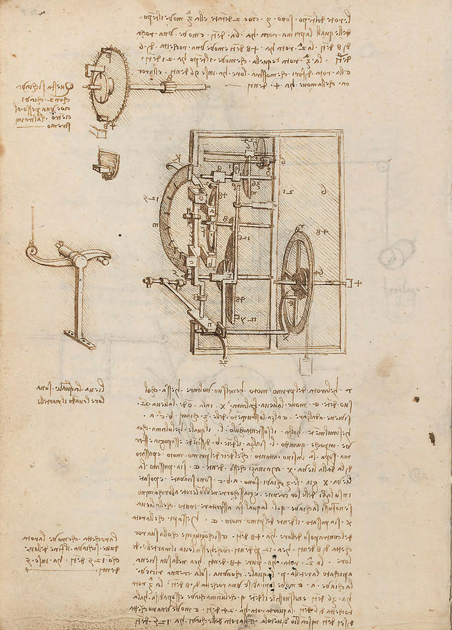 Folio f 27v. Codex Madrid I -Ms. 8937- Treaty of statics and mechanics, 192 folios with 384 pag... #1 Drawing by Album