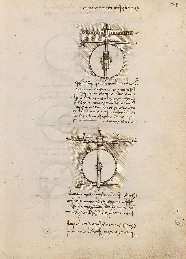 Folio f 28r. Codex Madrid I -Ms. 8937- Treaty of statics and mechanics, 192 folios with 384 pag... #1 Drawing by Album