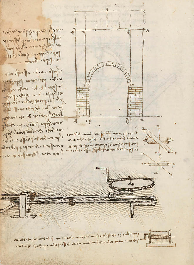 Folio f 2v. Codex Madrid I -Ms. 8937- Treaty of statics and mechanics, 192 folios with 384 page... #1 Drawing by Album