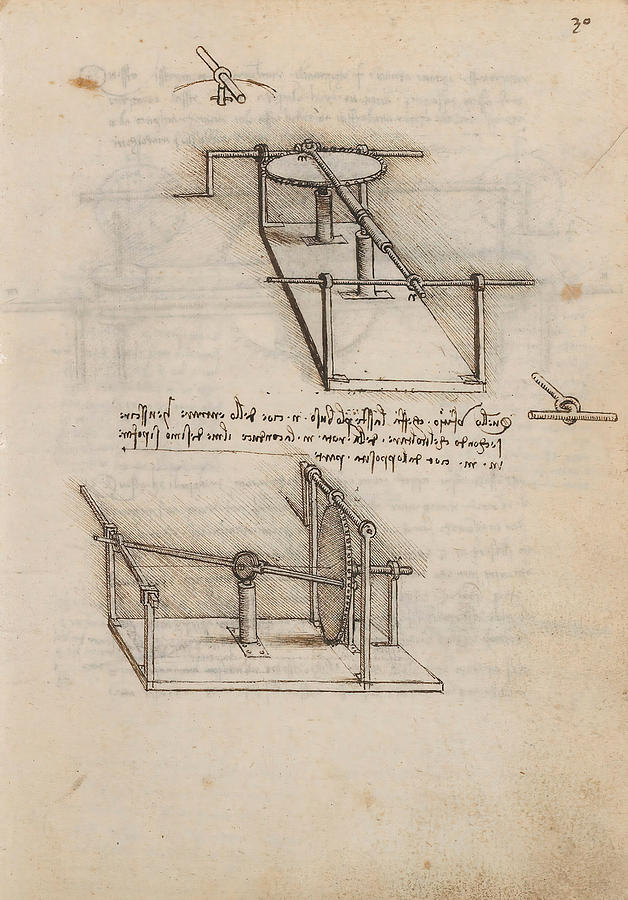 Folio f 30r. Codex Madrid I -Ms. 8937- Treaty of statics and mechanics, 192 folios with 384 pag... #1 Drawing by Album