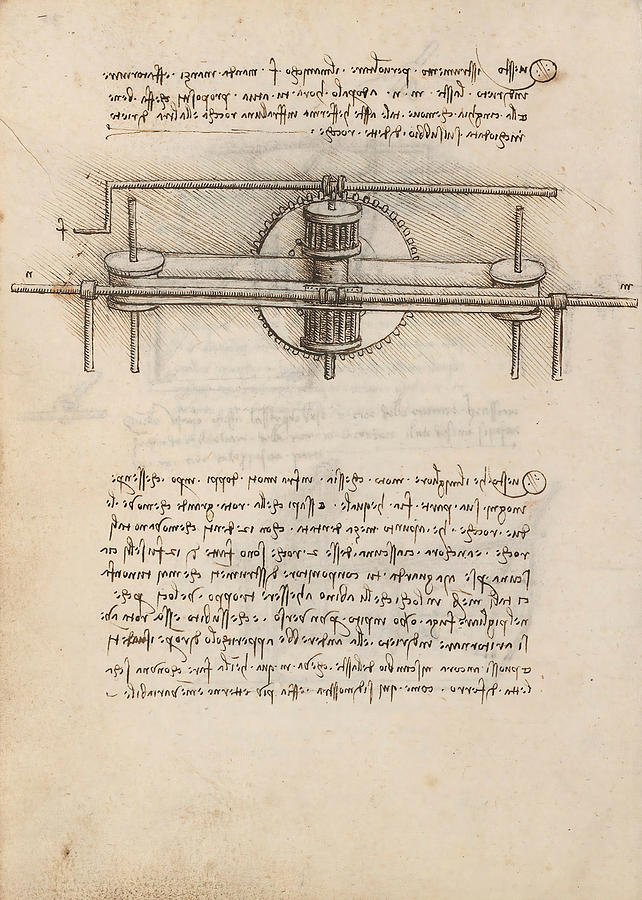 Folio f 30v. Codex Madrid I -Ms. 8937- Treaty of statics and mechanics, 192 folios with 384 pag... #1 Drawing by Album