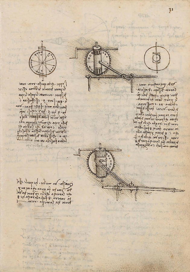 Folio f 31r. Codex Madrid I -Ms. 8937- Treaty of statics and mechanics, 192 folios with 384 pag... #1 Drawing by Album