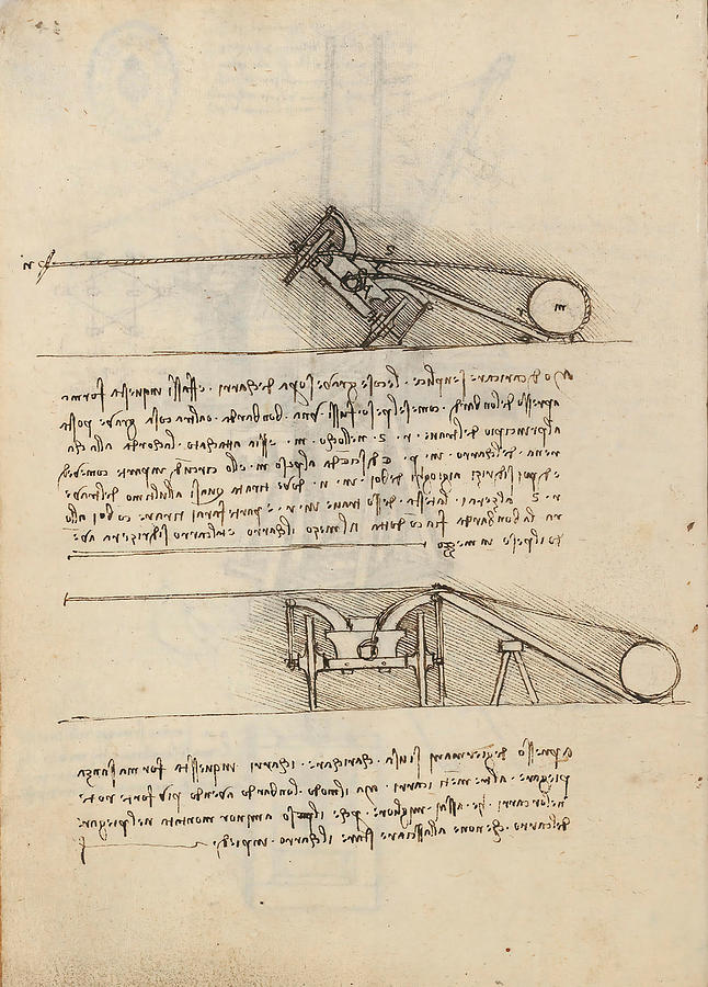 Folio f 34v. Codex Madrid I -Ms. 8937- Treaty of statics and mechanics, 192 folios with 384 pag... #1 Drawing by Album