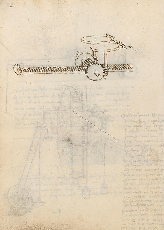 Folio f 35v. Codex Madrid I -Ms. 8937- Treaty of statics and mechanics, 192 folios with 384 pag... #1 Drawing by Album