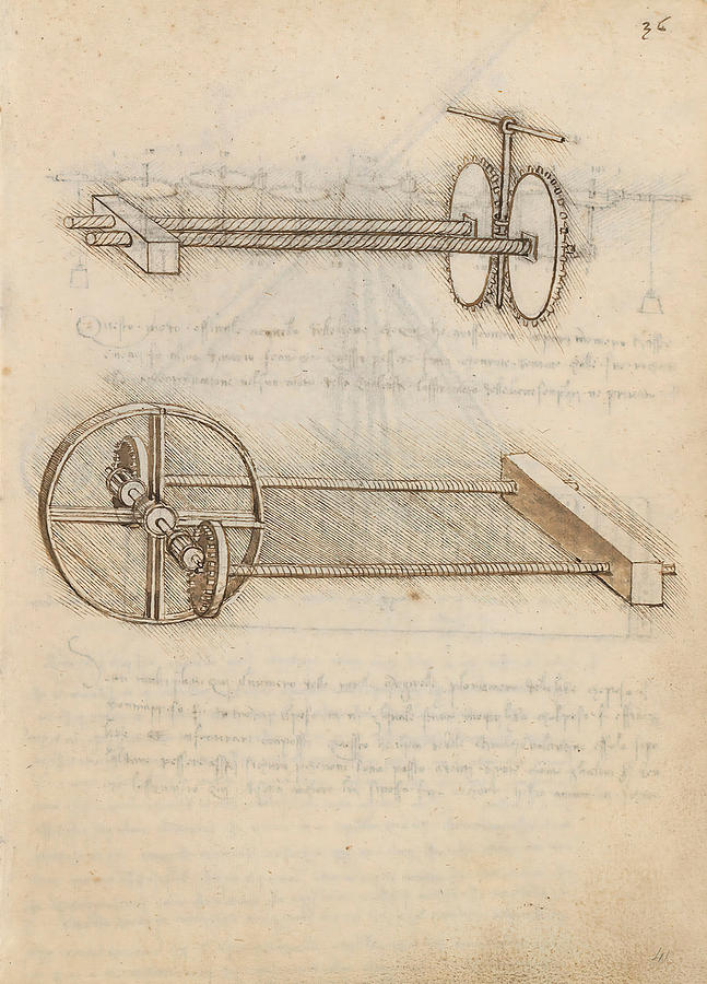 Folio f 36r. Codex Madrid I -Ms. 8937- Treaty of statics and mechanics, 192 folios with 384 pag... #1 Drawing by Album