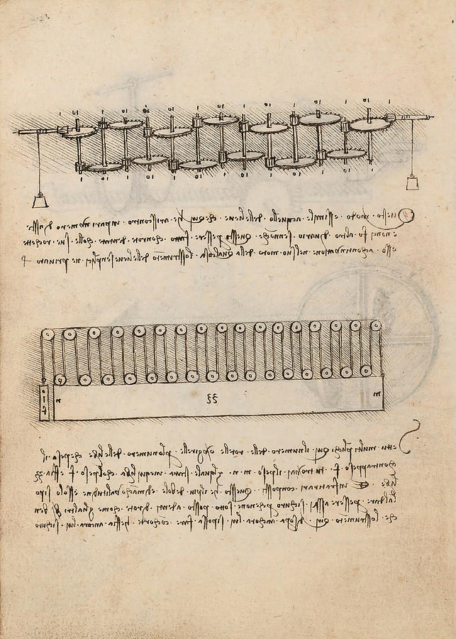 Folio f 36v. Codex Madrid I -Ms. 8937- Treaty of statics and mechanics, 192 folios with 384 pag... #1 Drawing by Album
