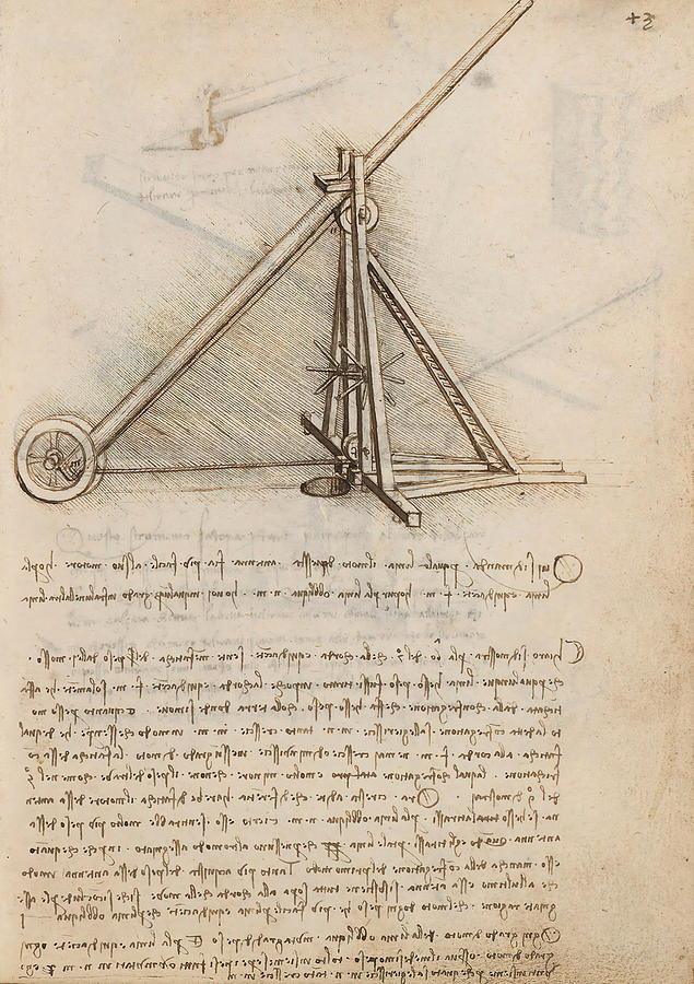 Folio f 43r. Codex Madrid I -Ms. 8937- Treaty of statics and mechanics, 192 folios with 384 pag... #1 Drawing by Album