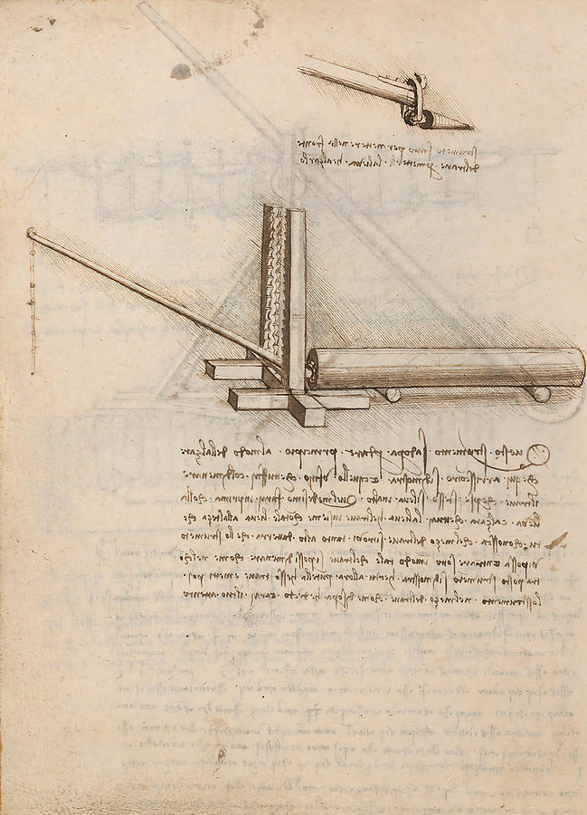 Folio f 43v. Codex Madrid I -Ms. 8937- Treaty of statics and mechanics, 192 folios with 384 pag... #1 Drawing by Album