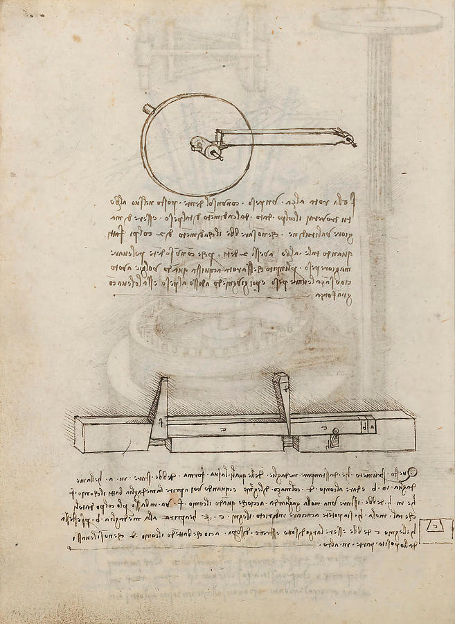 Folio f 45v. Codex Madrid I -Ms. 8937- Treaty of statics and mechanics, 192 folios with 384 pag... #1 Drawing by Album
