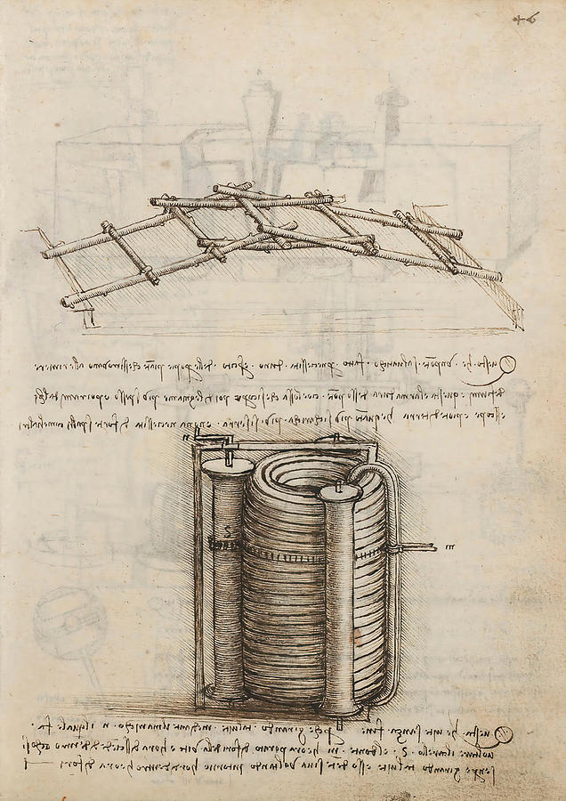 Folio f 46r. Codex Madrid I -Ms. 8937- Treaty of statics and mechanics, 192 folios with 384 pag... #1 Drawing by Album