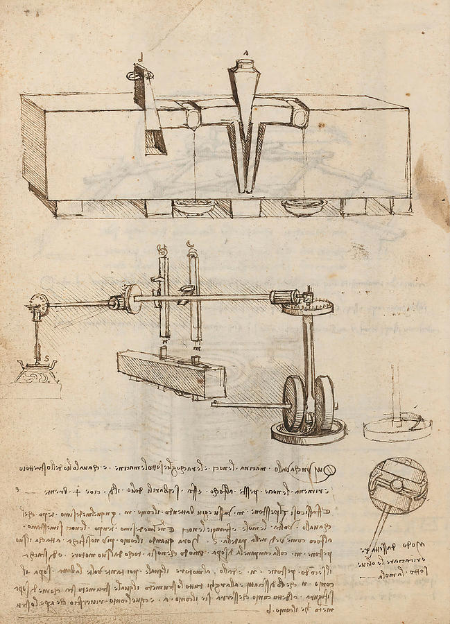 Folio f 46v. Codex Madrid I -Ms. 8937- Treaty of statics and mechanics, 192 folios with 384 pag... #1 Drawing by Album