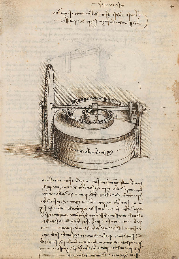 Folio f 4r. Codex Madrid I -Ms. 8937- Treaty of statics and mechanics, 192 folios with 384 page... #1 Drawing by Album