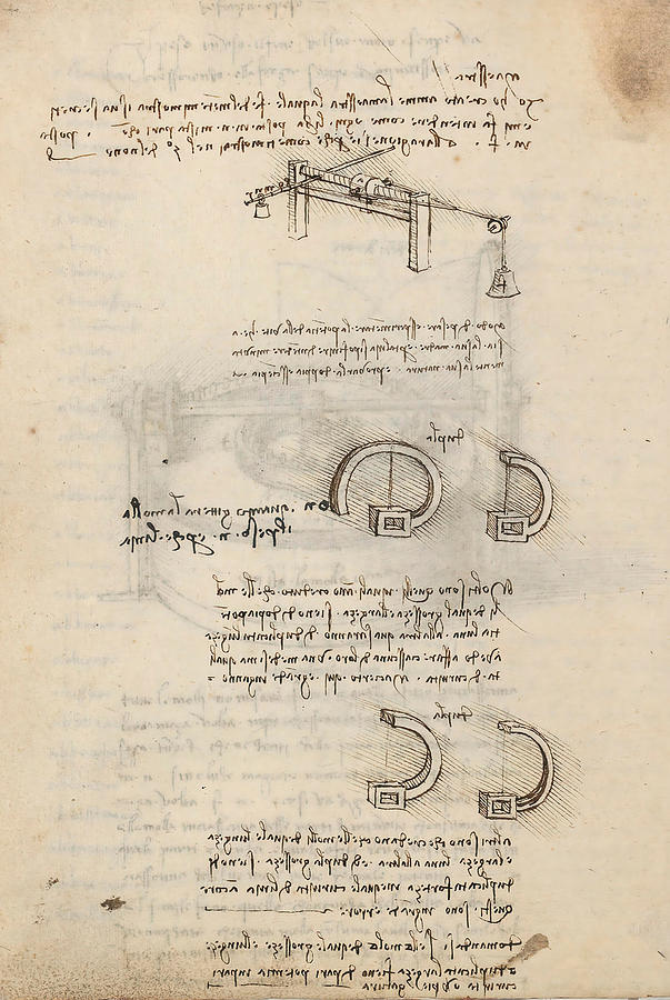 Folio f 4v. Codex Madrid I -Ms. 8937- Treaty of statics and mechanics, 192 folios with 384 page... #1 Drawing by Album