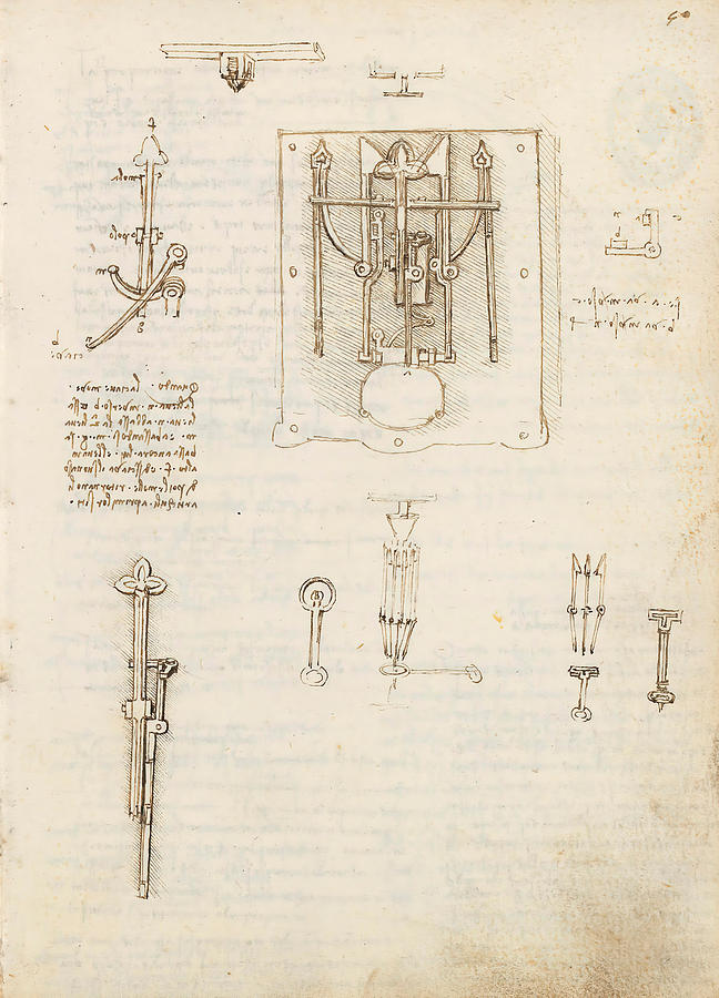 Folio f 50r. Codex Madrid I -Ms. 8937- Treaty of statics and mechanics, 192 folios with 384 pag... #1 Drawing by Album