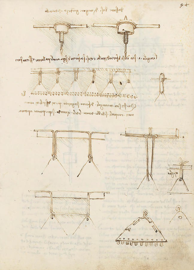Folio f 54r. Codex Madrid I -Ms. 8937- Treaty of statics and mechanics, 192 folios with 384 pag... #1 Drawing by Album