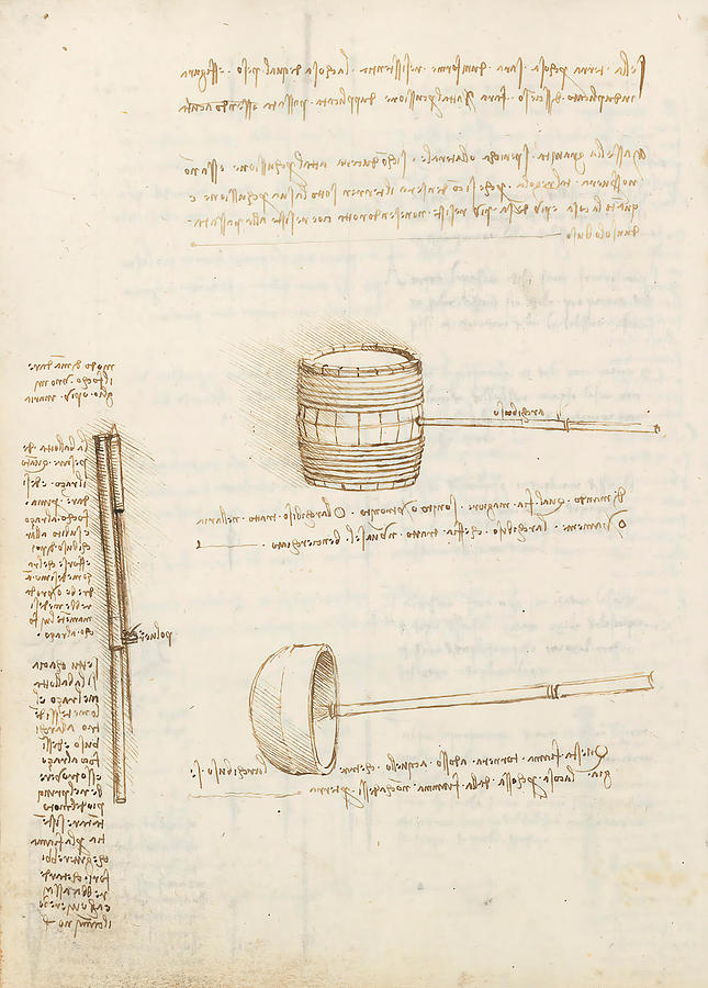 Folio f 59v. Codex Madrid I -Ms. 8937- Treaty of statics and mechanics, 192 folios with 384 pag... Drawing by Album