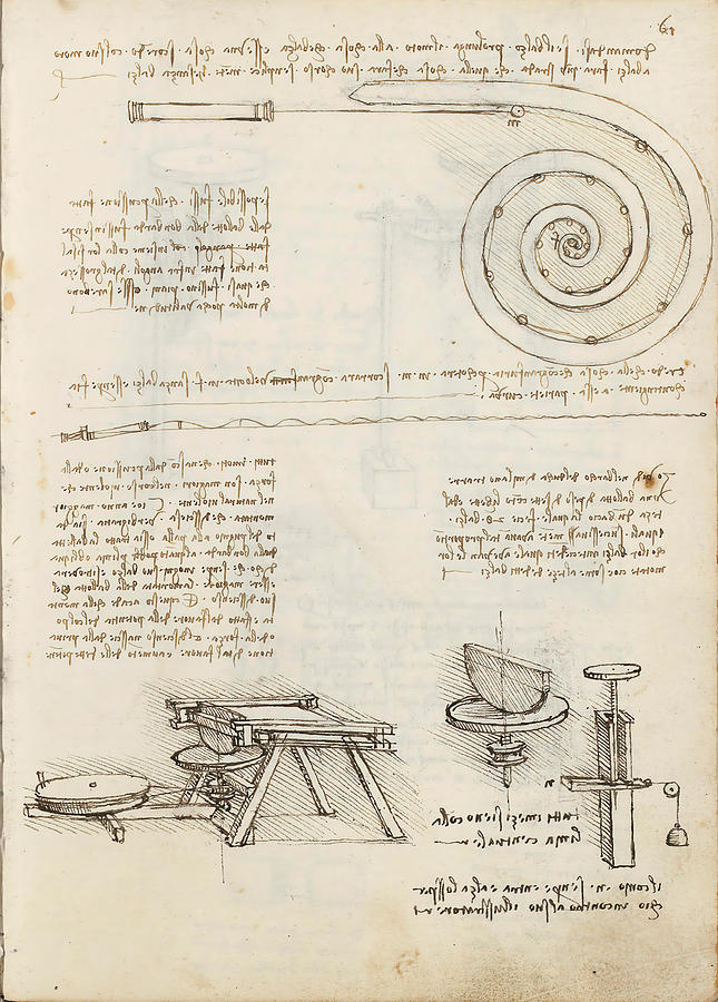 Folio f 61r. Codex Madrid I -Ms. 8937- Treaty of statics and mechanics, 192 folios with 384 pag... #1 Drawing by Album