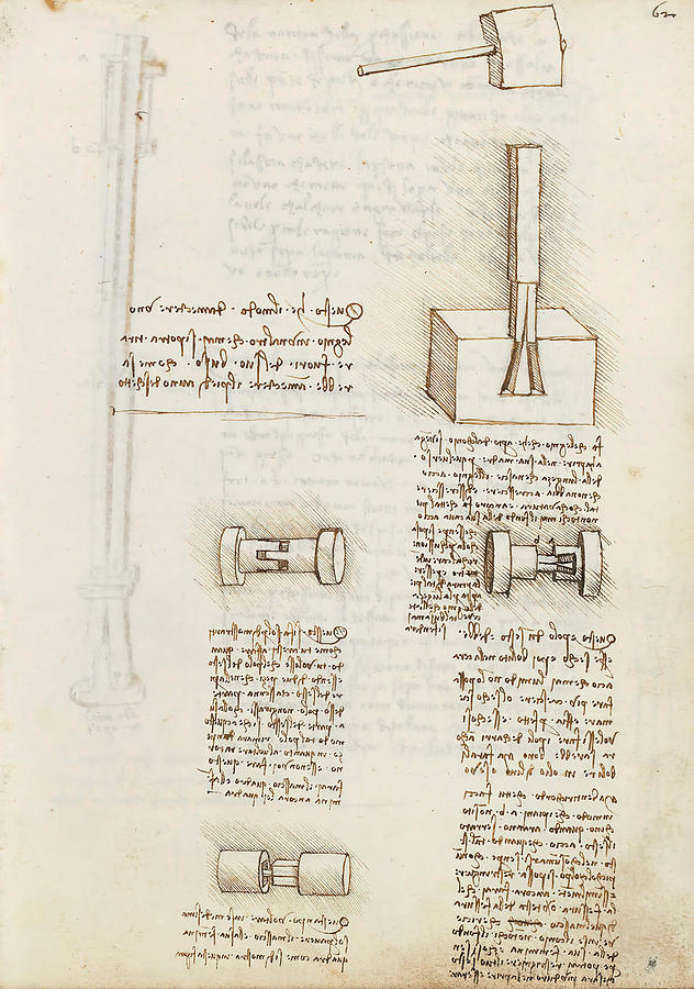 Folio f 62r. Codex Madrid I -Ms. 8937- Treaty of statics and mechanics, 192 folios with 384 pag... #1 Drawing by Album