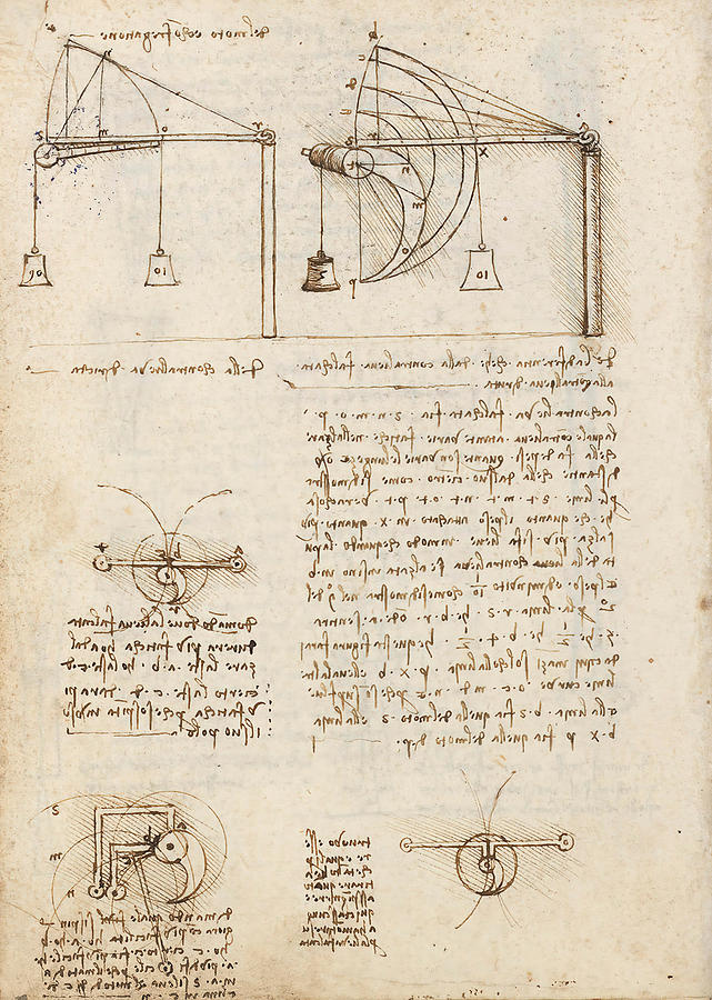 Folio f 63v. Codex Madrid I -Ms. 8937- Treaty of statics and mechanics, 192 folios with 384 pag... #1 Drawing by Album
