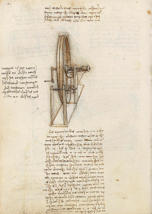 Folio f 65v. Codex Madrid I -Ms. 8937- Treaty of statics and mechanics, 192 folios with 384 pag... #1 Drawing by Album