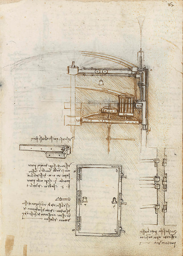 Folio f 67r. Codex Madrid I -Ms. 8937- Treaty of statics and mechanics, 192 folios with 384 pag... #1 Drawing by Album