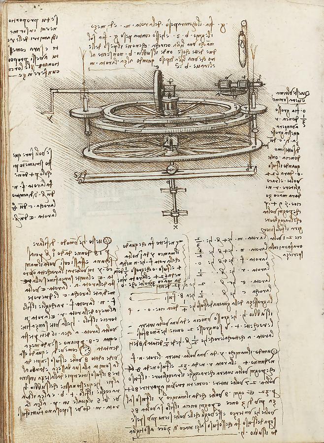 Folio f 67v. Codex Madrid I -Ms. 8937- Treaty of statics and mechanics, 192 folios with 384 pag... #1 Drawing by Album