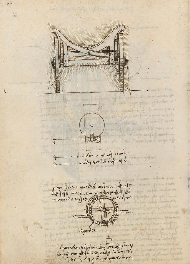 Folio f 69v. Codex Madrid I -Ms. 8937- Treaty of statics and mechanics, 192 folios with 384 pag... #1 Drawing by Album