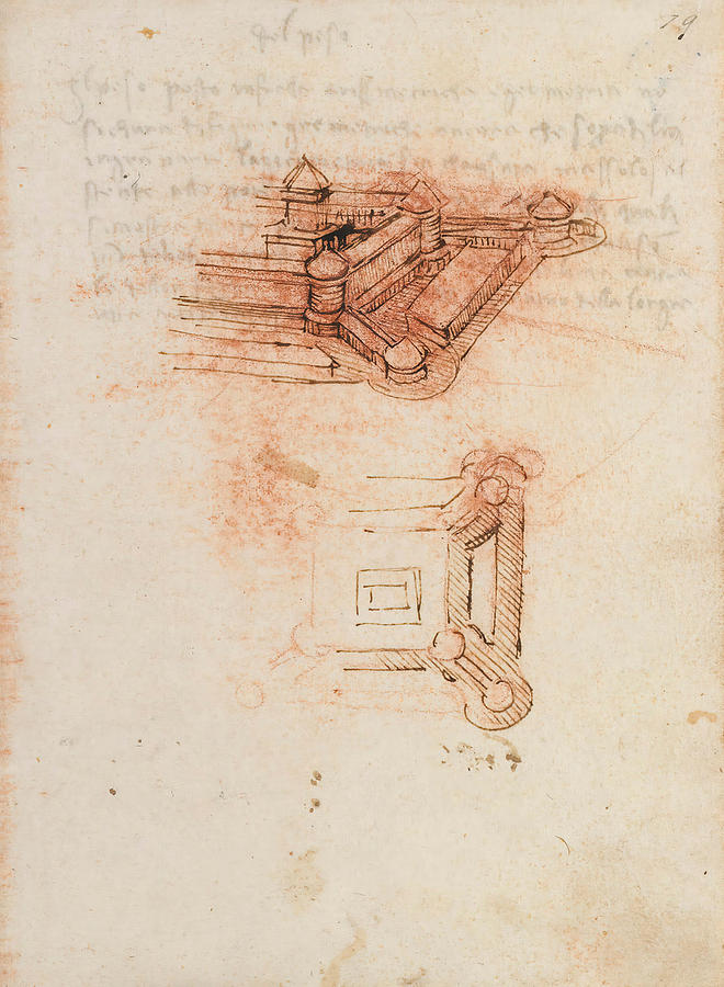 Folio f 79r. Codex Madrid II -Ms. 8936- Treaty of fortification, statics and geometry. 158 foli... #1 Drawing by Album