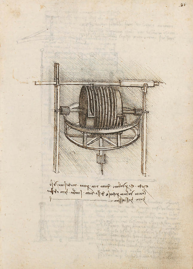 Folio f 81r. Codex Madrid I -Ms. 8937- Treaty of statics and mechanics, 192 folios with 384 pag... Drawing by Album