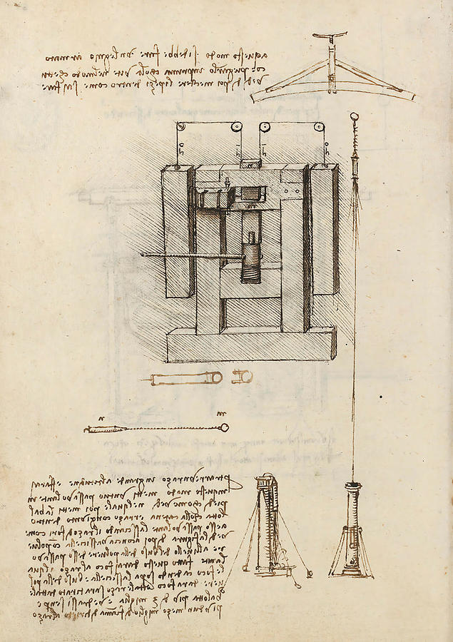 Folio f 81v. Codex Madrid I -Ms. 8937- Treaty of statics and mechanics, 192 folios with 384 pag... #1 Drawing by Album