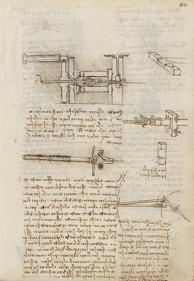 Folio f 84r. Codex Madrid I -Ms. 8937- Treaty of statics and mechanics, 192 folios with 384 pag... #1 Drawing by Album