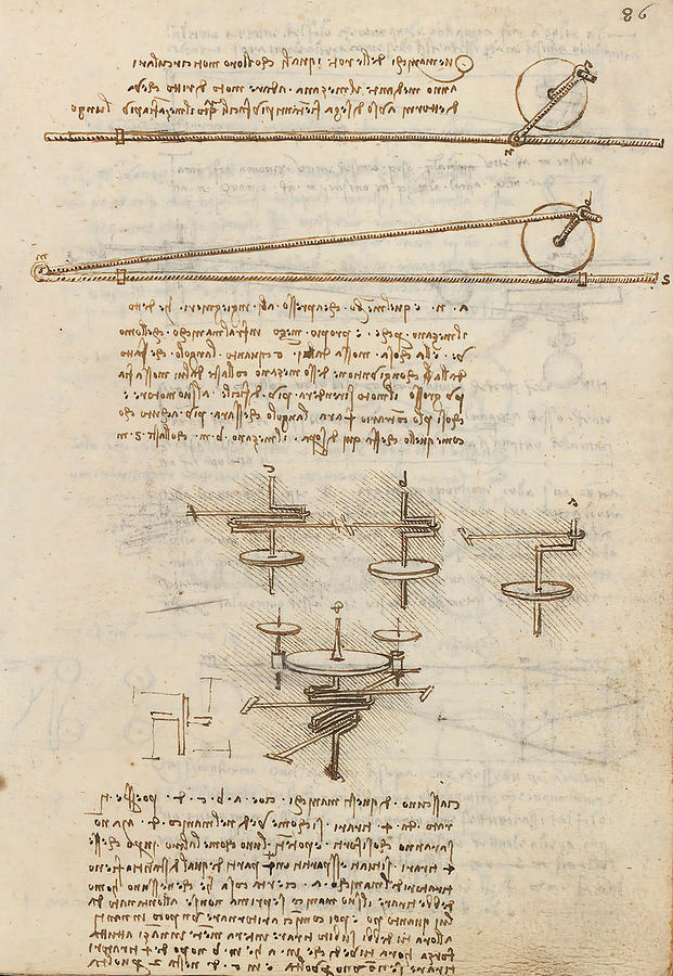 Folio f 86r. Codex Madrid I -Ms. 8937- Treaty of statics and mechanics, 192 folios with 384 pag... Drawing by Album
