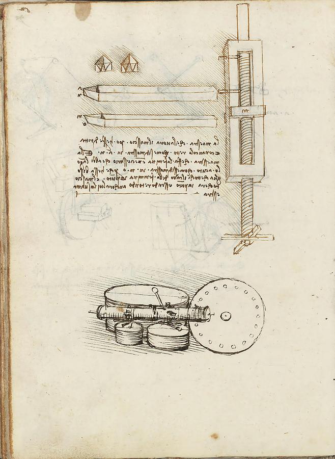 Folio f 91v. Codex Madrid I -Ms. 8937- Treaty of statics and mechanics, 192 folios with 384 pag... #1 Drawing by Album