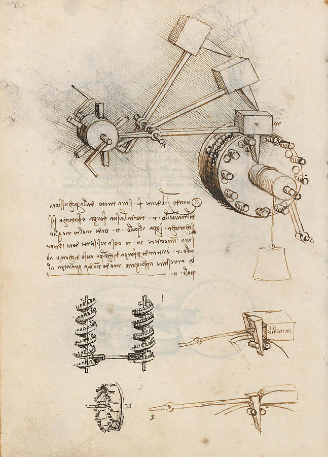 Folio f 92v. Codex Madrid I -Ms. 8937- Treaty of statics and mechanics, 192 folios with 384 pag... #1 Drawing by Album