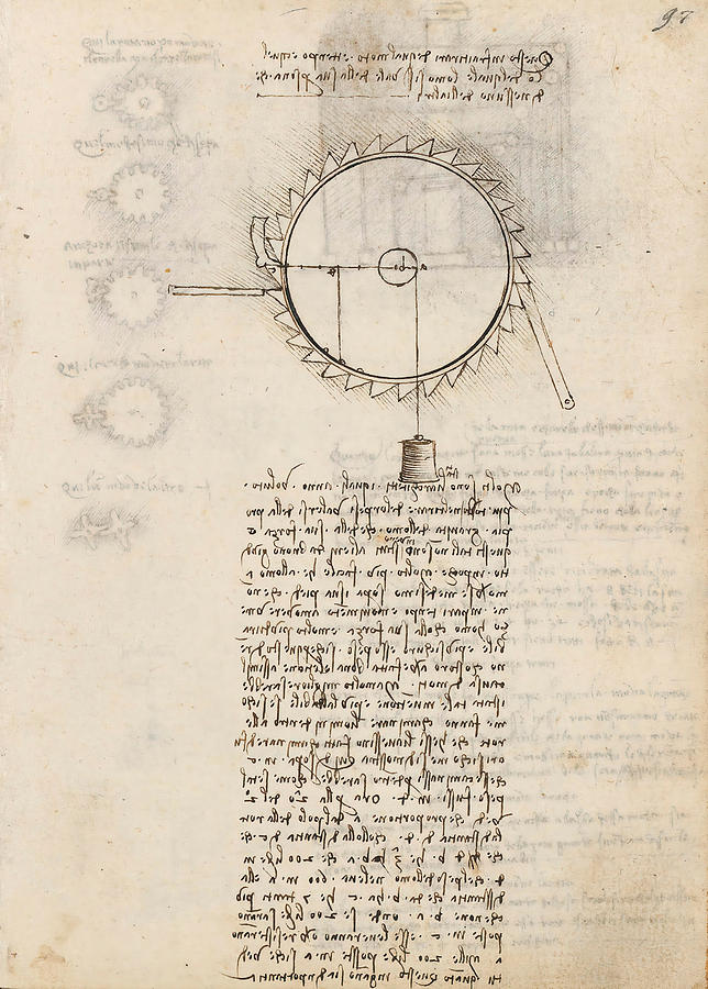 Folio f 97r. Codex Madrid I -Ms. 8937- Treaty of statics and mechanics, 192 folios with 384 pag... #1 Drawing by Album