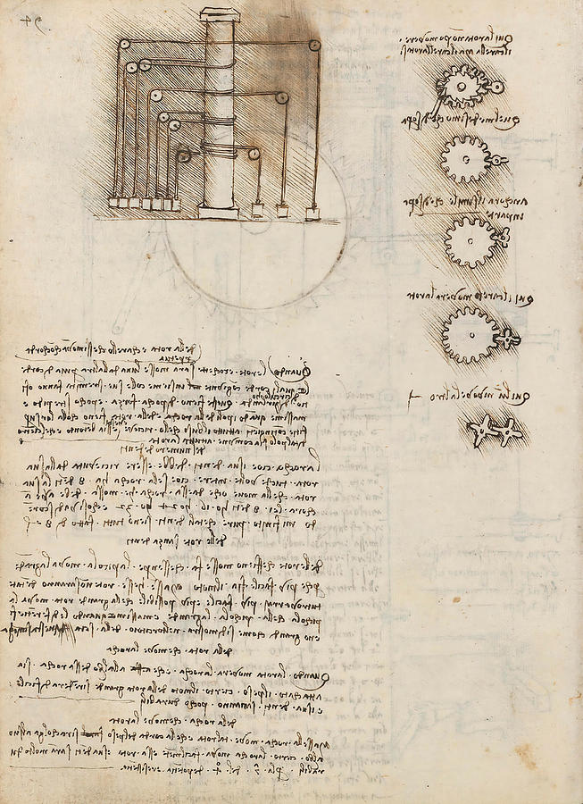 Folio f 97v. Codex Madrid I -Ms. 8937- Treaty of statics and mechanics, 192 folios with 384 pag... Drawing by Album