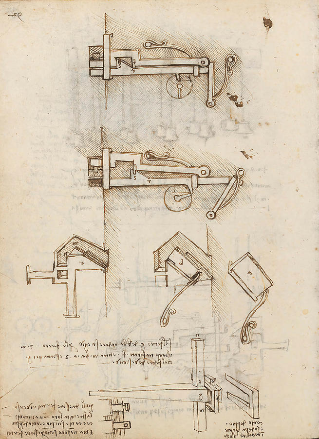 Folio f 99v. Codex Madrid I -Ms. 8937- Treaty of statics and mechanics, 192 folios with 384 pag... #1 Drawing by Album