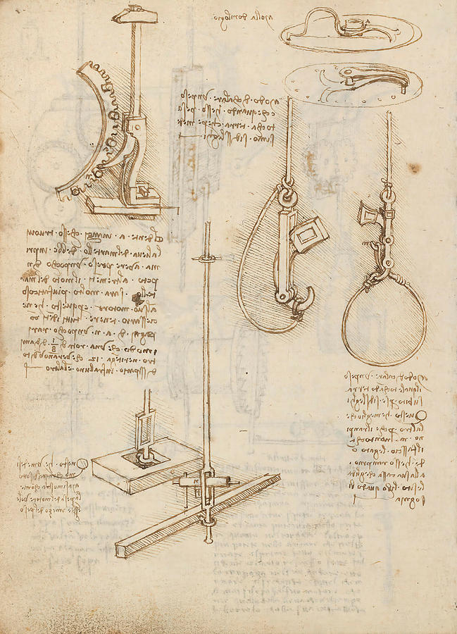 Folio f 9v. Codex Madrid I -Ms. 8937- Treaty of statics and mechanics, 192 folios with 384 page... #1 Drawing by Album