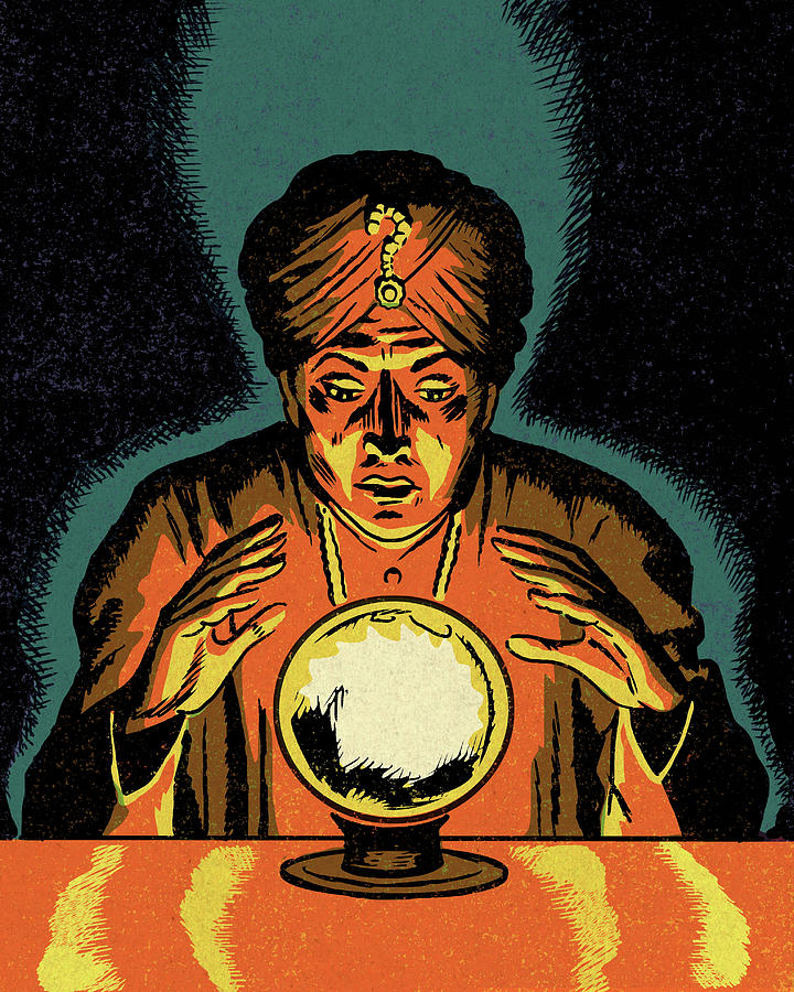 Fortune Teller Looking in a Crystal Ball Drawing by CSA Images Fine