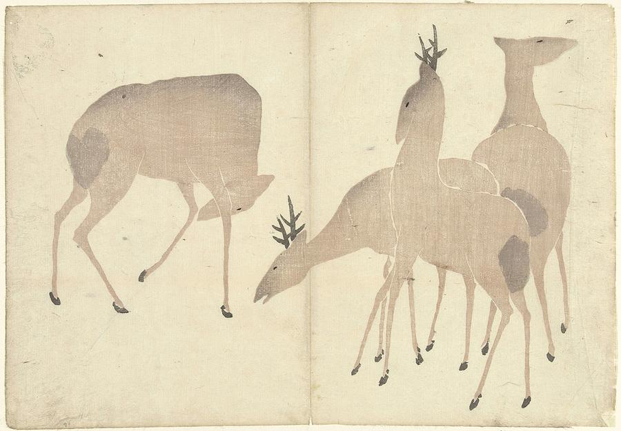 Four deer, Nakamura Hochu, 1826 #1 Painting by Nakamura Hochu