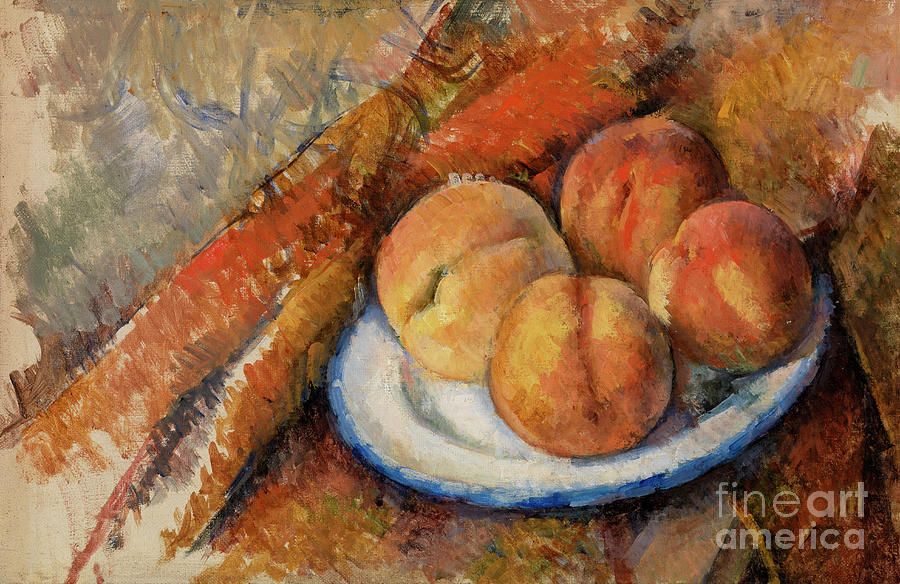 Four Peaches on a Plate Painting by Paul Cezanne