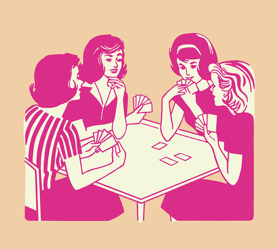 Four Women Playing Cards Drawing by CSA Images - Fine Art America