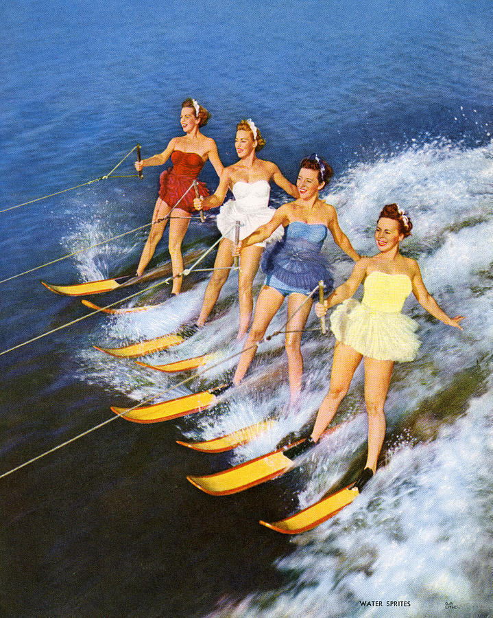 Four Women Waterskiing #1 Photograph by Graphicaartis